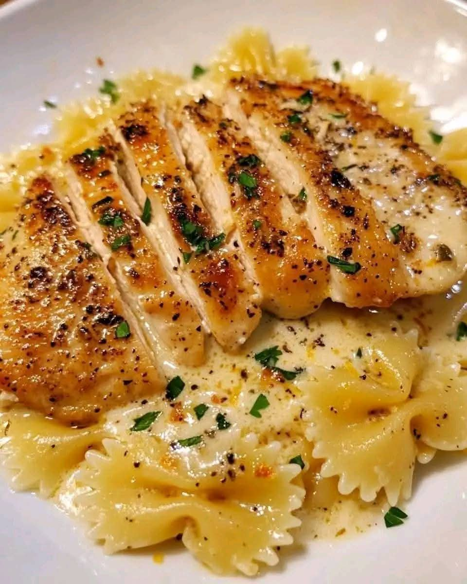 Lemon Garlic Chicken with Creamy Bowtie Pasta