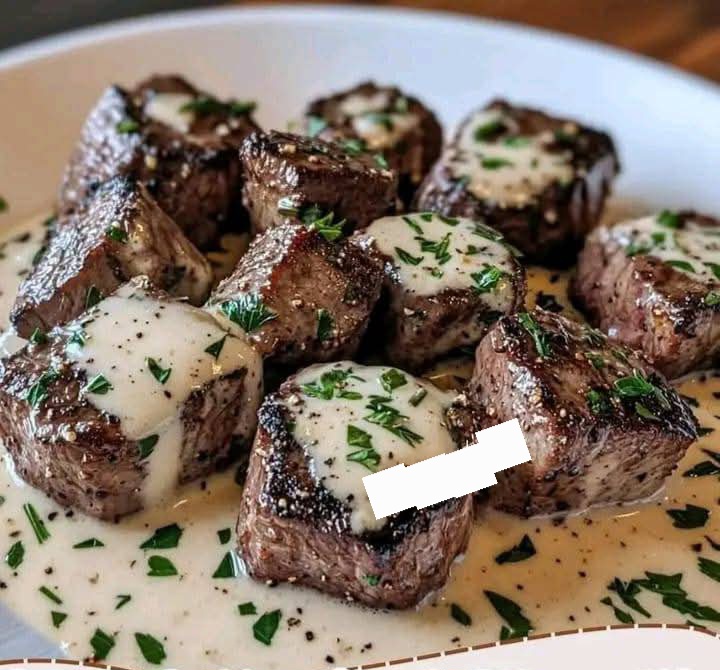 Garlic Butter Steak Bites with Parmesan Cream Sauce