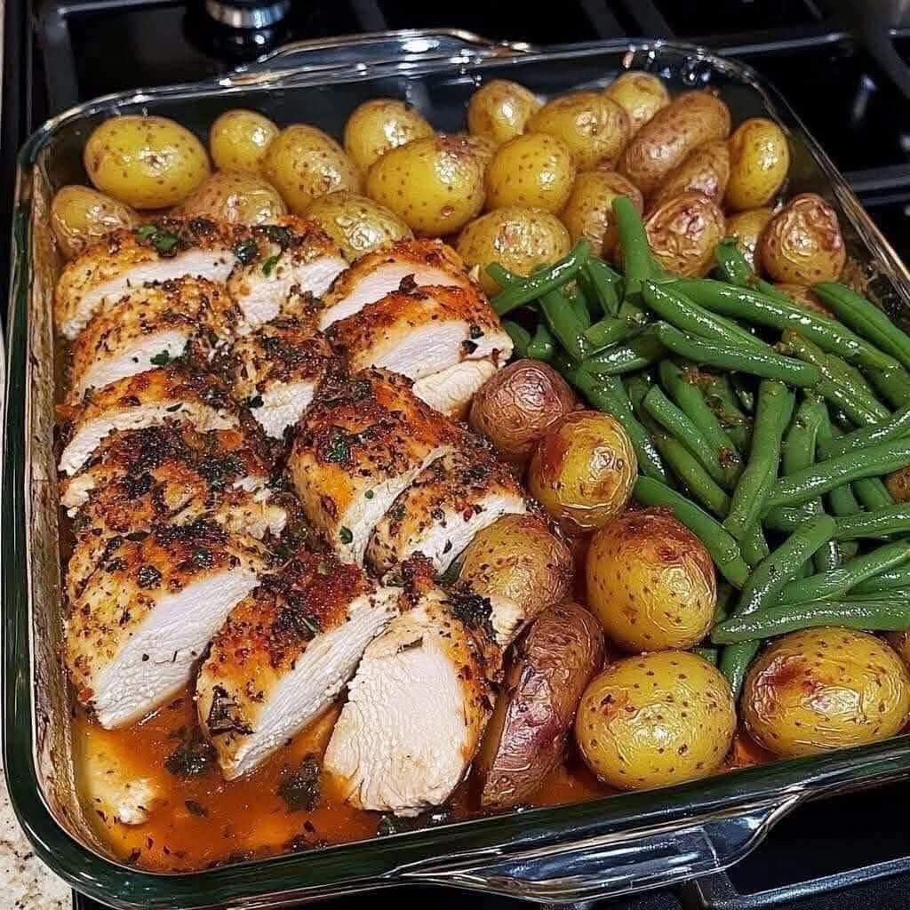 One Pan Garlic Herb Chicken with Potatoes & Green Beans