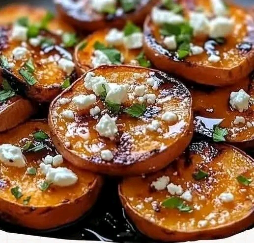Roasted Sweet Potato Rounds with Honey and Feta