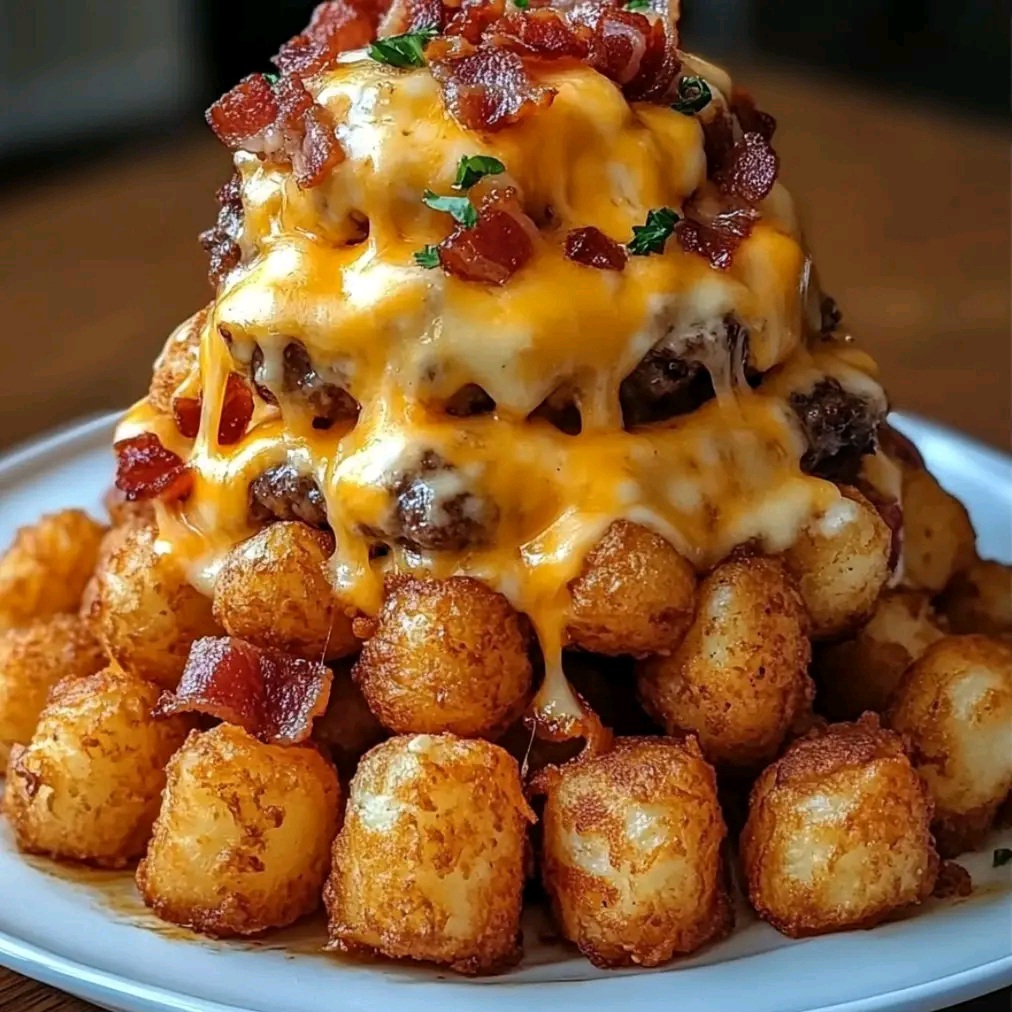 Turkey Bacon Cheeseburger Stuffed Tater Tot Cones