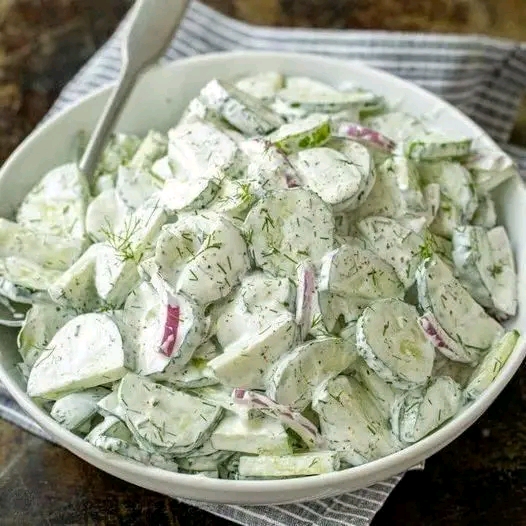 Creamy Cucumber Salad with Dill and Red Onion