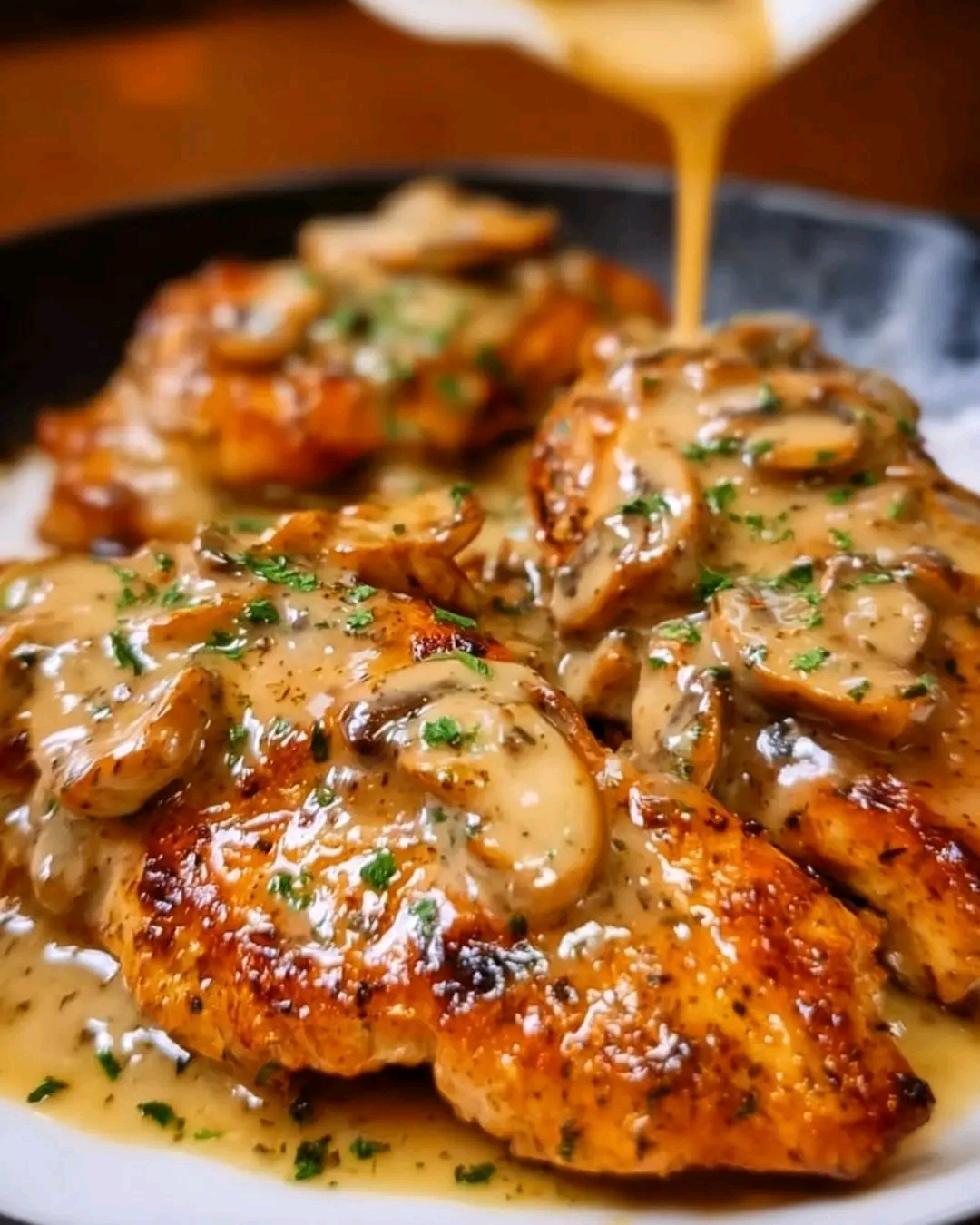 Zartes Hähnchen mit Käse und Pilzen wie