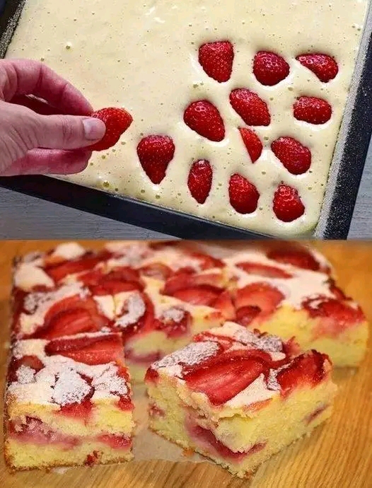 Erdbeer-Biskuitkuchen vom Blech